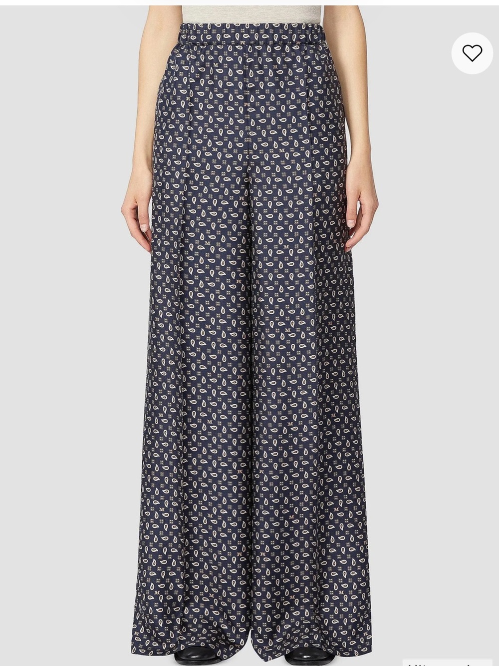 Max Mara 100% Silk Printed Pants Navy Paisley Made in Italy Wide Leg Trouser 0